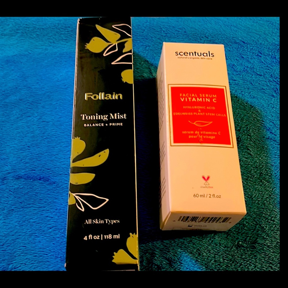 Scentuals vitamin C facial serum and Follisn toning mist